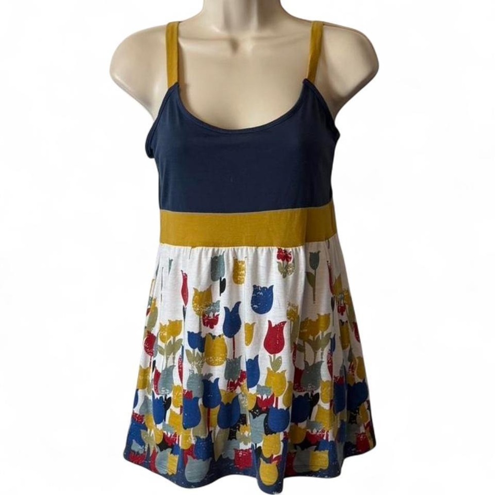 Vintage Y2K Max Rave Colorblock Whimsical Tulip Babydoll Top, Women's Size S